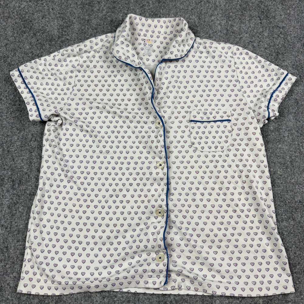 Roller Rabbit Pajama Top Womens Small White Purple Heart Print Pima Cotton Short
